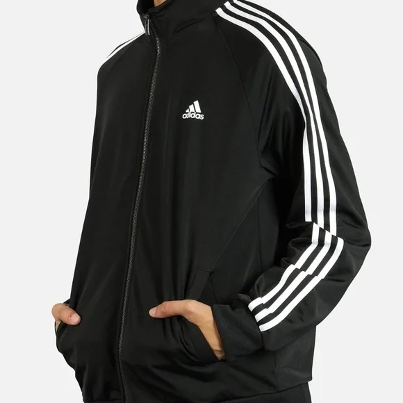 Adidas Men’s Black Tricot Track Jacket Size L 3-Stripes Zip Athletic Streetwear - Picture 4 of 6